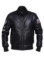 Men’s Black American Flag Leather Jacket