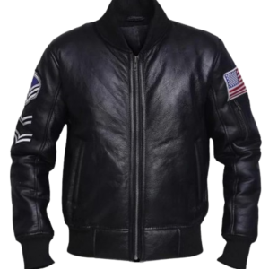 Men’s Black American Flag Leather Jacket