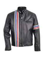 Men’s Striped Biker Leather Jacket