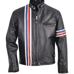 Men’s Striped Biker Leather Jacket